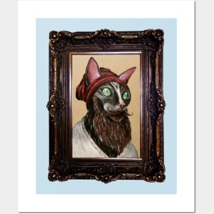 Hipster Cat with Beanie in Ornate Frame Posters and Art